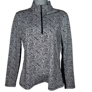 Tommy Bahama Everyday Active Womens Small Black White Palm 1/4 Zip Pullover Top